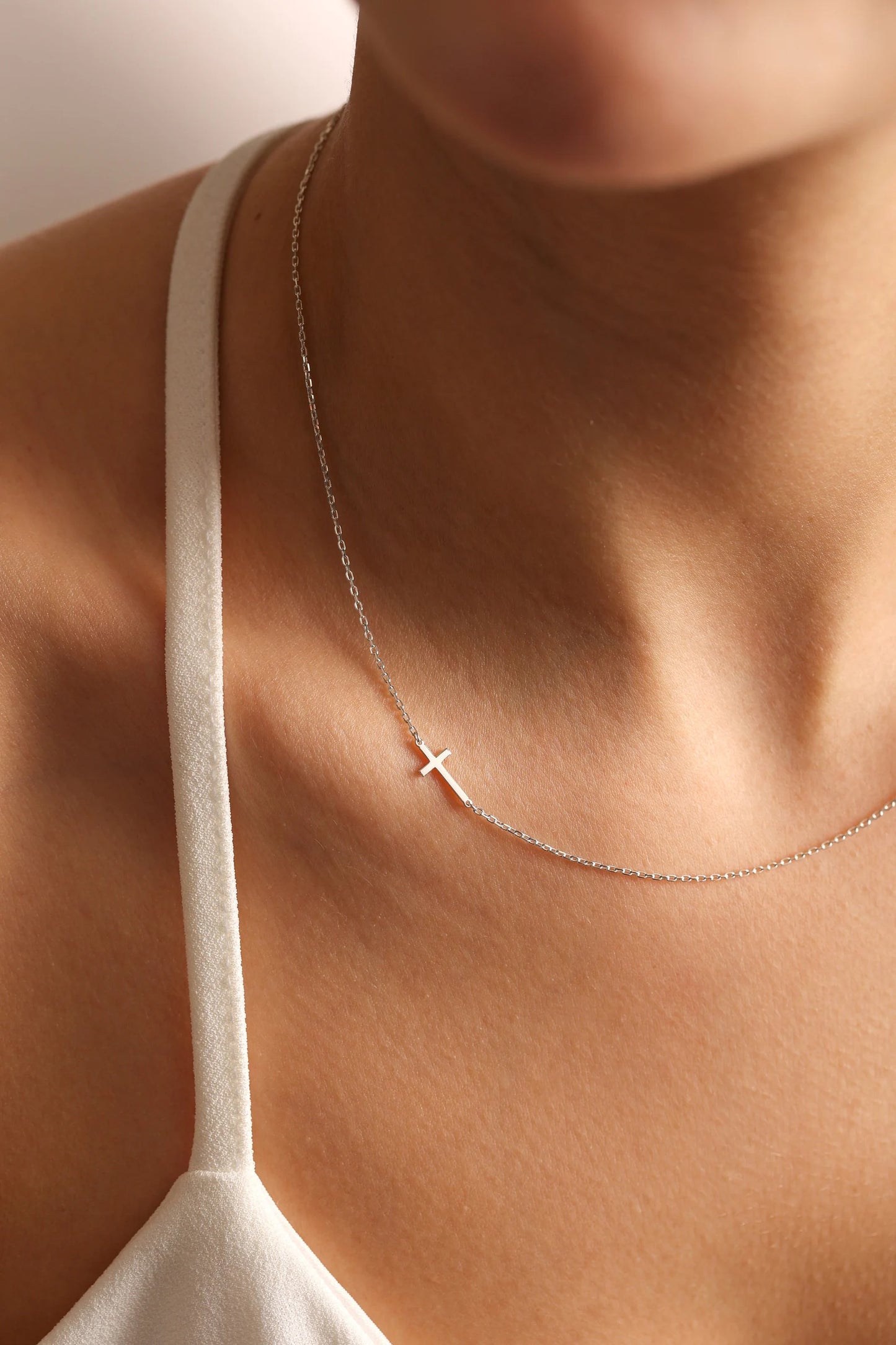Sideways Cross Necklace Gold or Silver, Minimalist Christian Jewelry for Women, Dainty Faith Gift, Religious Pendant, Confirmation, Baptism