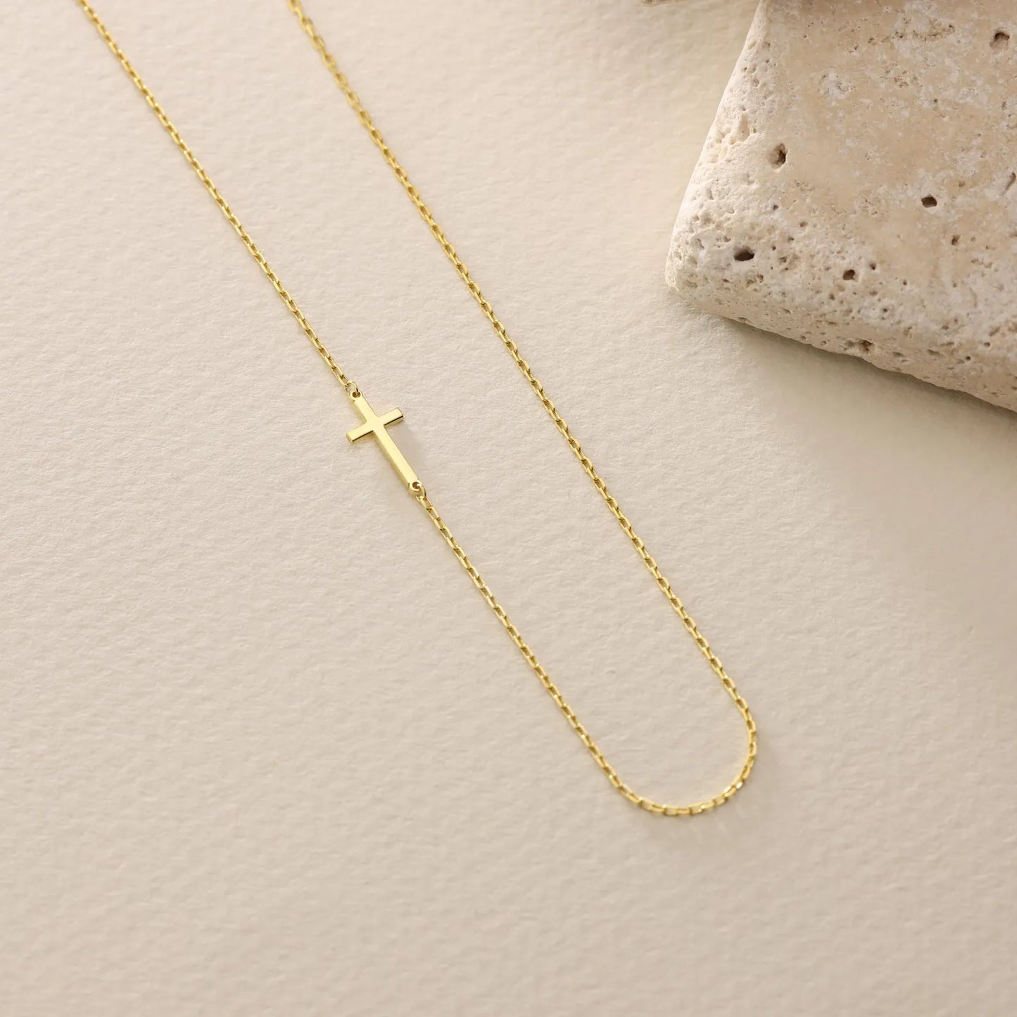 Sideways Cross Necklace Gold or Silver, Minimalist Christian Jewelry for Women, Dainty Faith Gift, Religious Pendant, Confirmation, Baptism