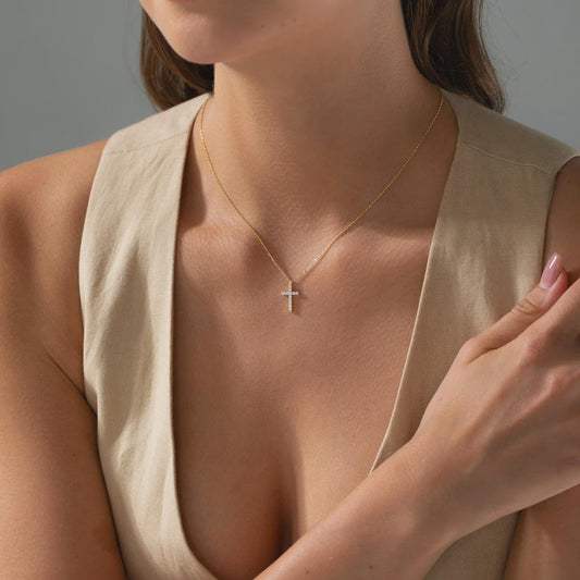 14K Gold Diamond Cross Necklace: Dainty Christian Jewelry | Christian Jewelry for Women | Religious Gift | Faith Bracelet | Catholic Present