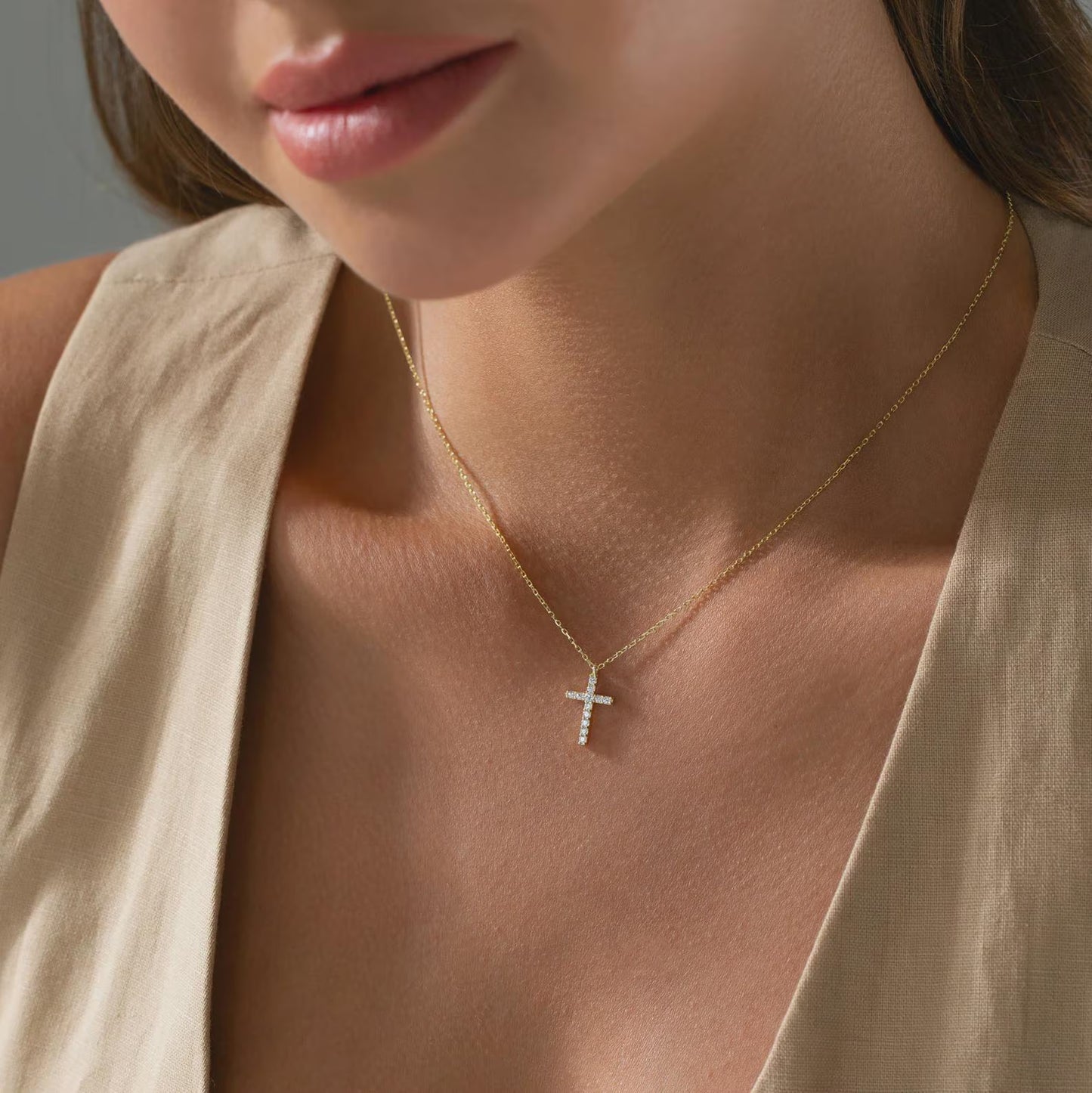 14K Gold Diamond Cross Necklace: Dainty Christian Jewelry | Christian Jewelry for Women | Religious Gift | Faith Bracelet | Catholic Present