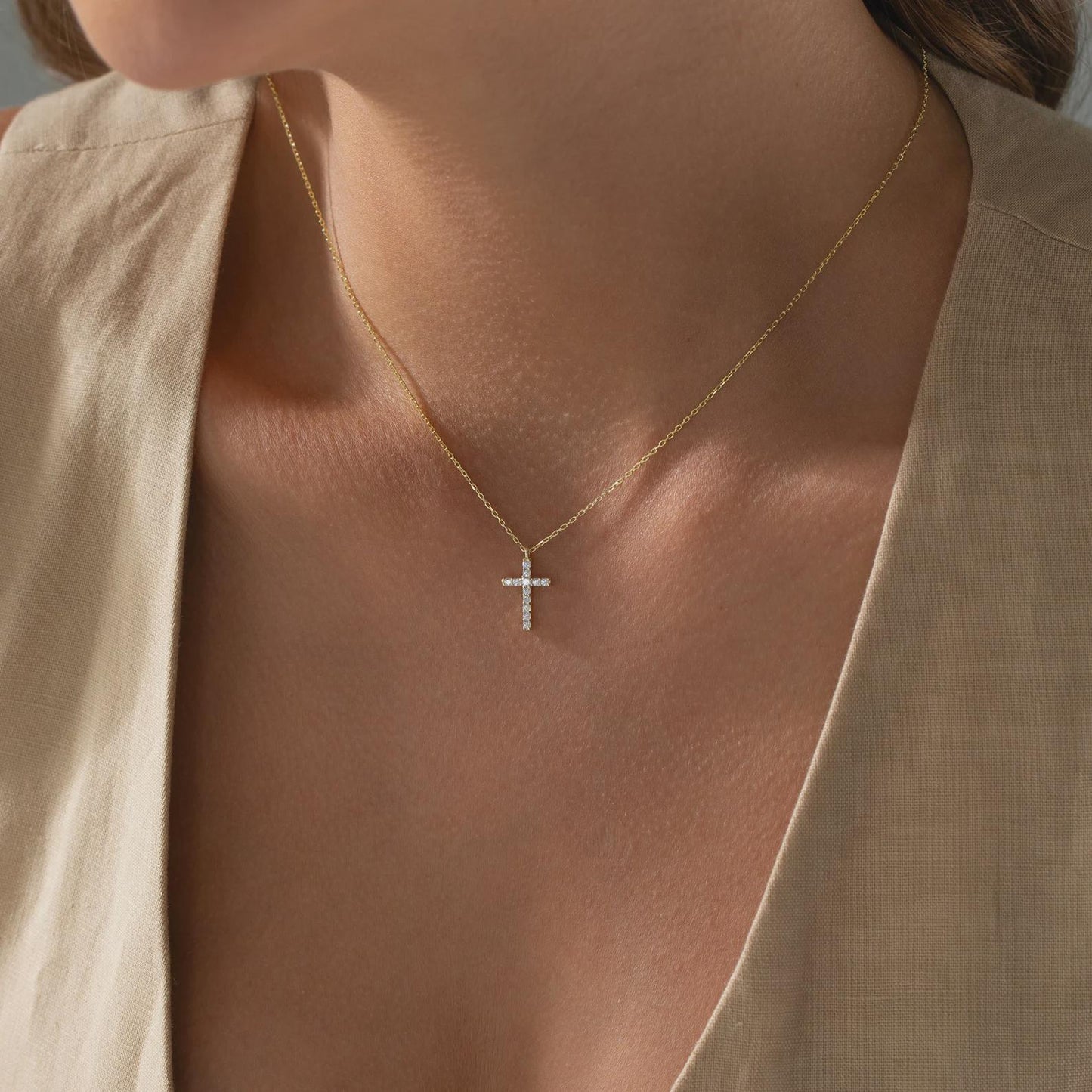 14K Gold Diamond Cross Necklace: Dainty Christian Jewelry | Christian Jewelry for Women | Religious Gift | Faith Bracelet | Catholic Present