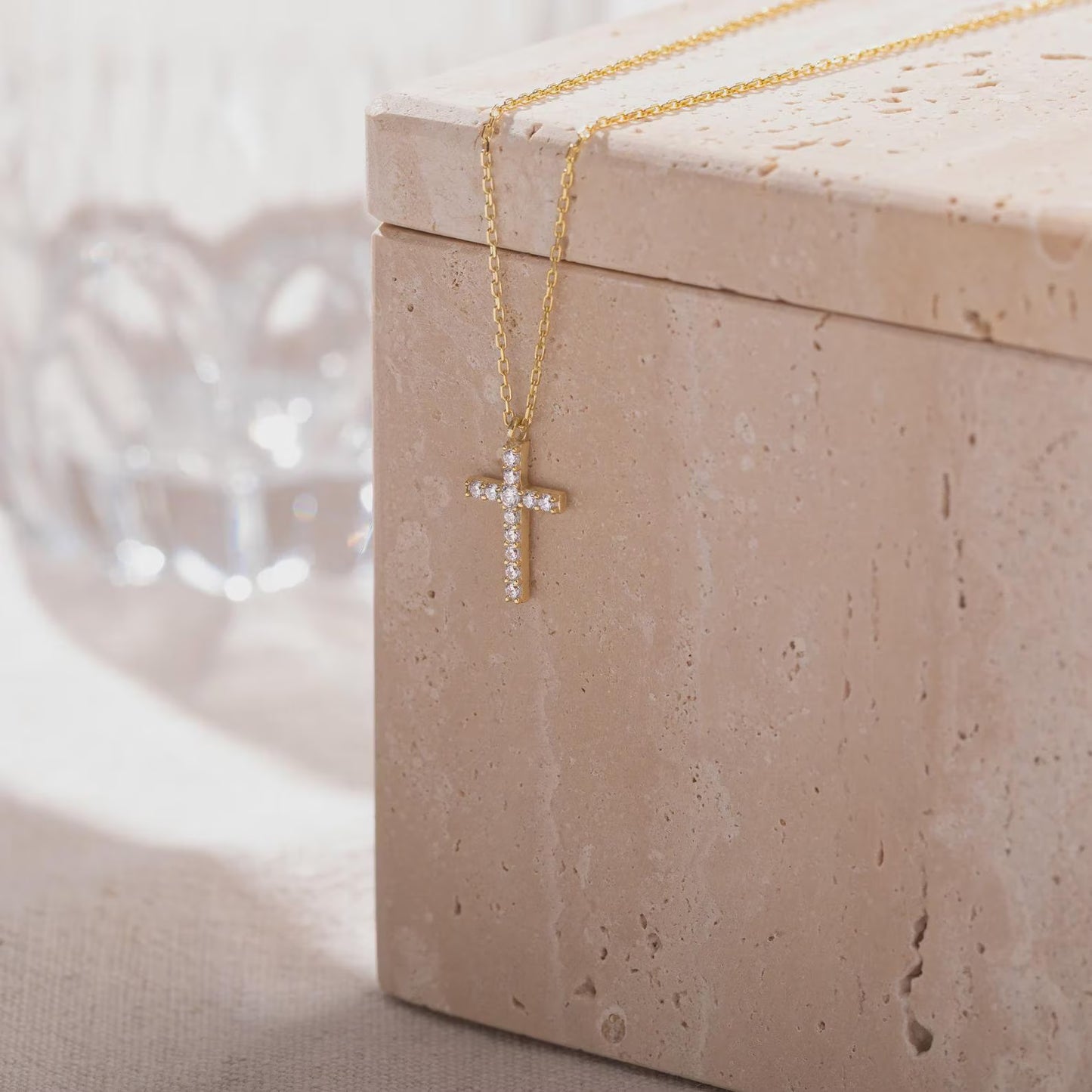 14K Gold Diamond Cross Necklace: Dainty Christian Jewelry | Christian Jewelry for Women | Religious Gift | Faith Bracelet | Catholic Present