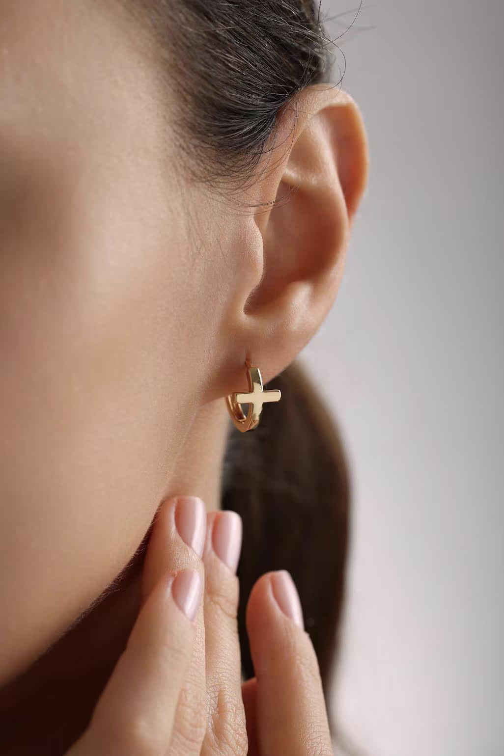 Gold Cross Hoop Earrings | Christian Jewelry for Women | Minimalist Faith Earrings | Religious Gift | Everyday Catholic Jewelry