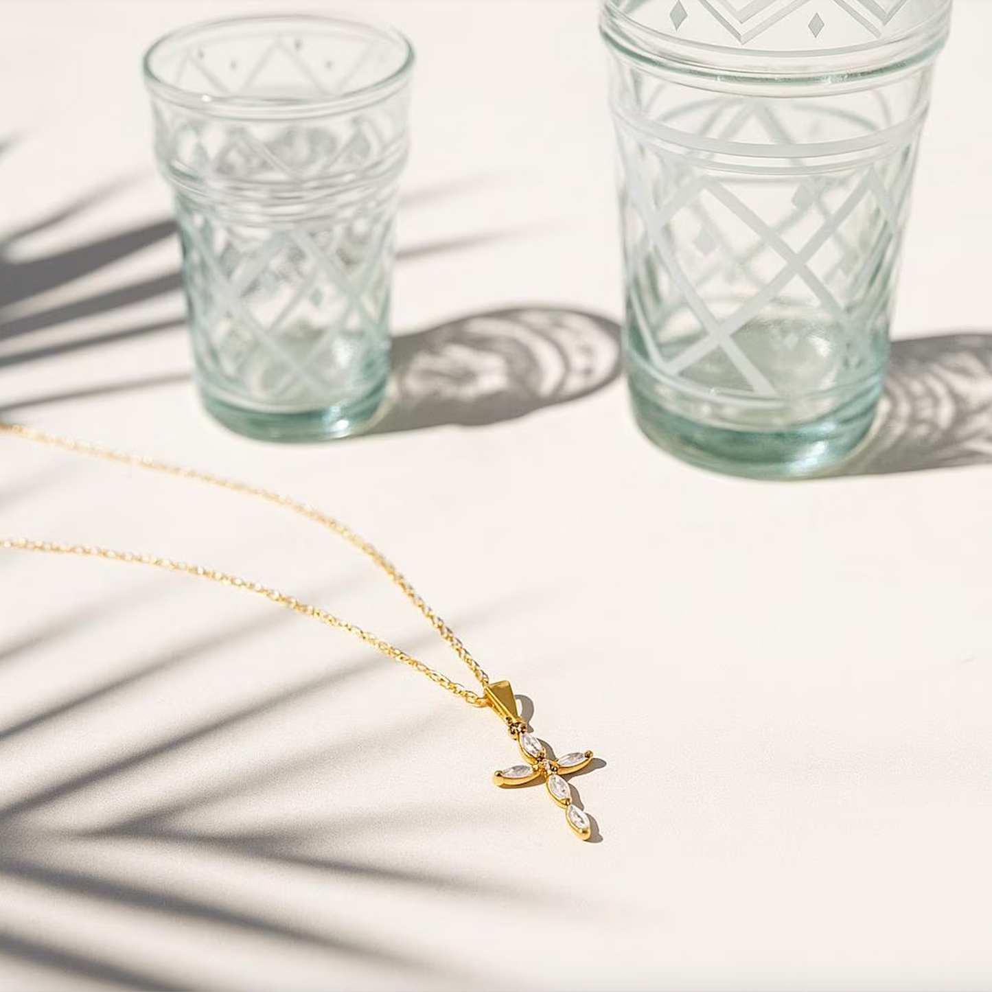 Gold Cross Necklace: Marquise Crystal Pendant |  Christian Jewelry for Women | Religious Gift | Faith Bracelet | Catholic Present