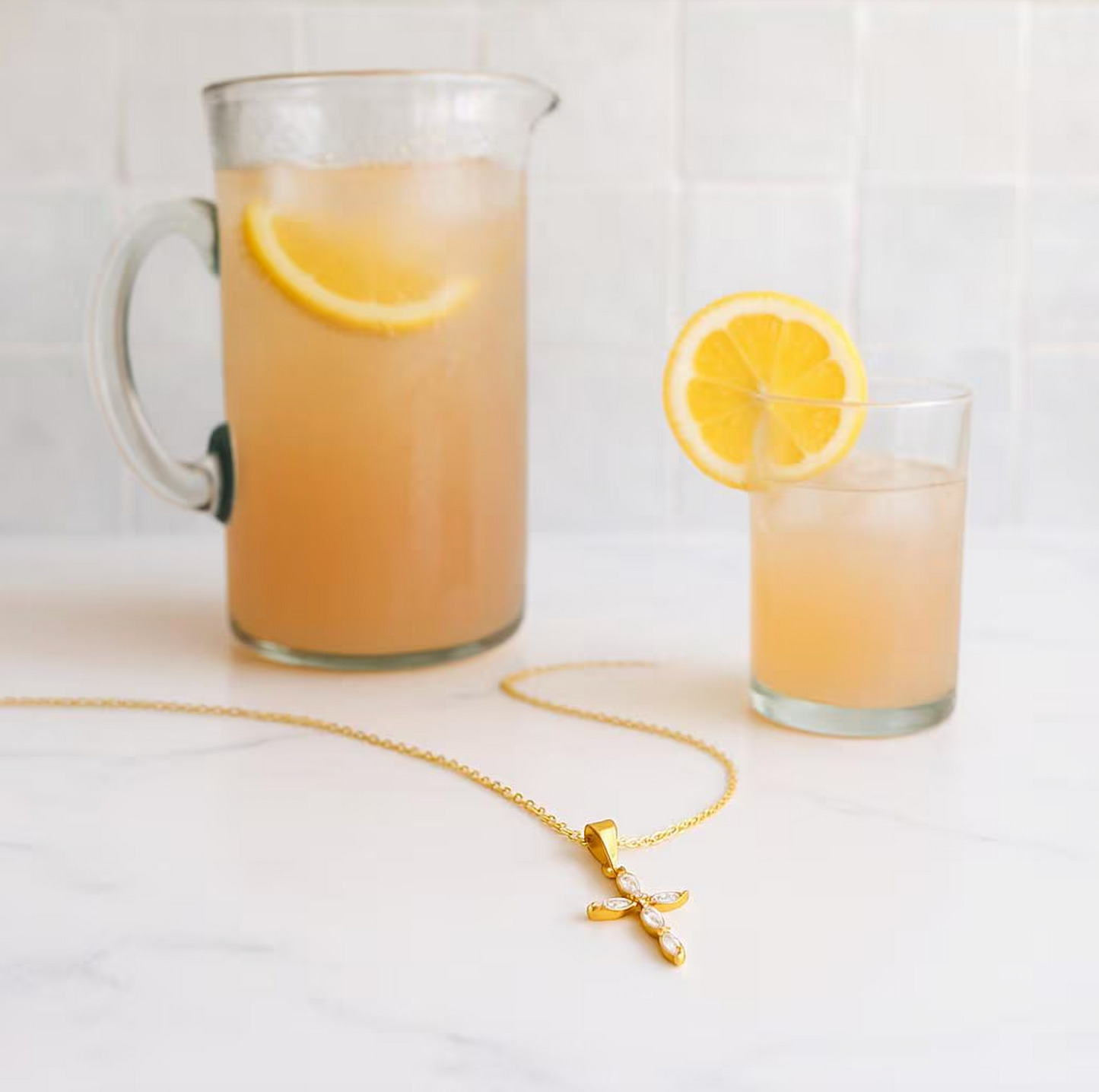 Gold Cross Necklace: Marquise Crystal Pendant |  Christian Jewelry for Women | Religious Gift | Faith Bracelet | Catholic Present