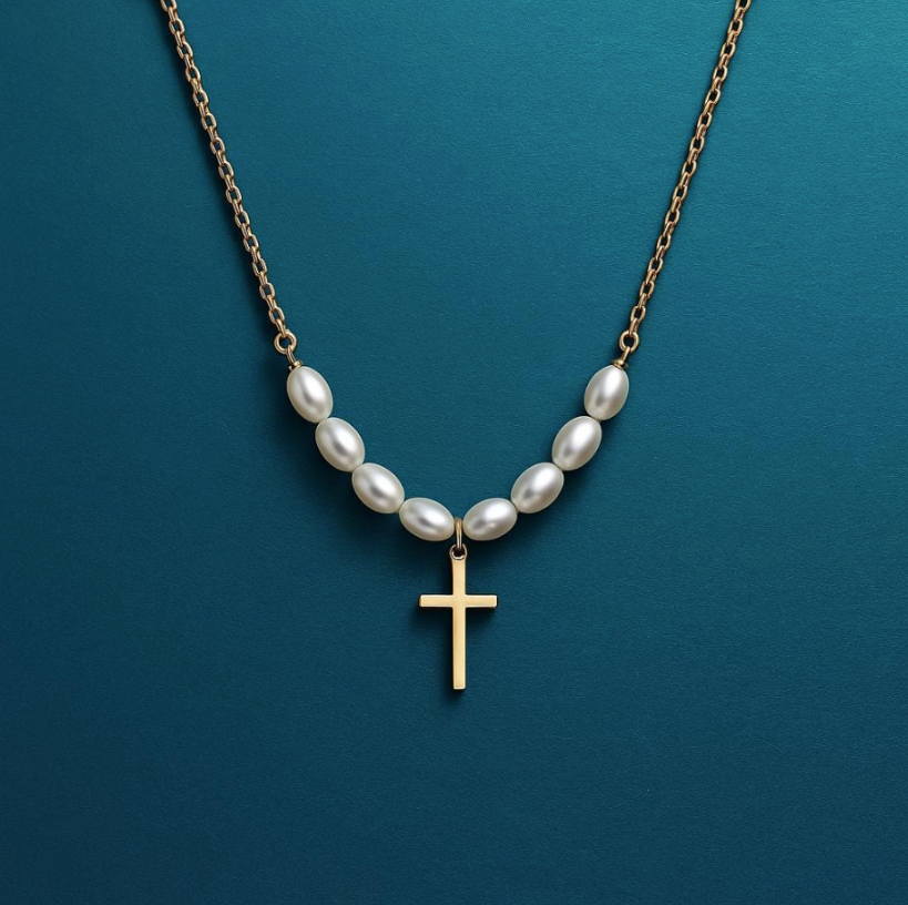 Pearl Cross Necklace: Dainty 18k Gold-Plated Christian Jewelry for Women | Religious Gift | Catholic