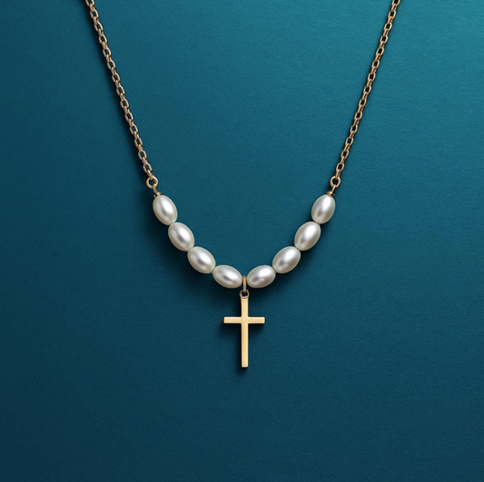 Pearl Cross Necklace: Dainty 18k Gold-Plated Christian Jewelry for Women | Religious Gift | Catholic
