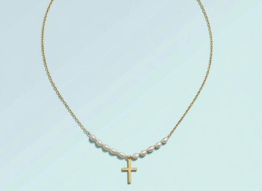 Pearl Cross Necklace: Dainty 18k Gold-Plated Christian Jewelry for Women | Religious Gift | Catholic