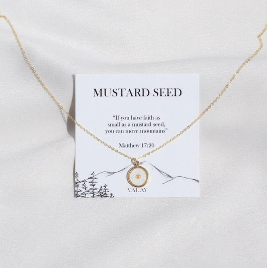 Mustard Seed Necklace in 14K Gold | Christian Faith Jewelry | Dainty Religious Pendant | Bible Verse Matthew 17:20 | Gift for Women