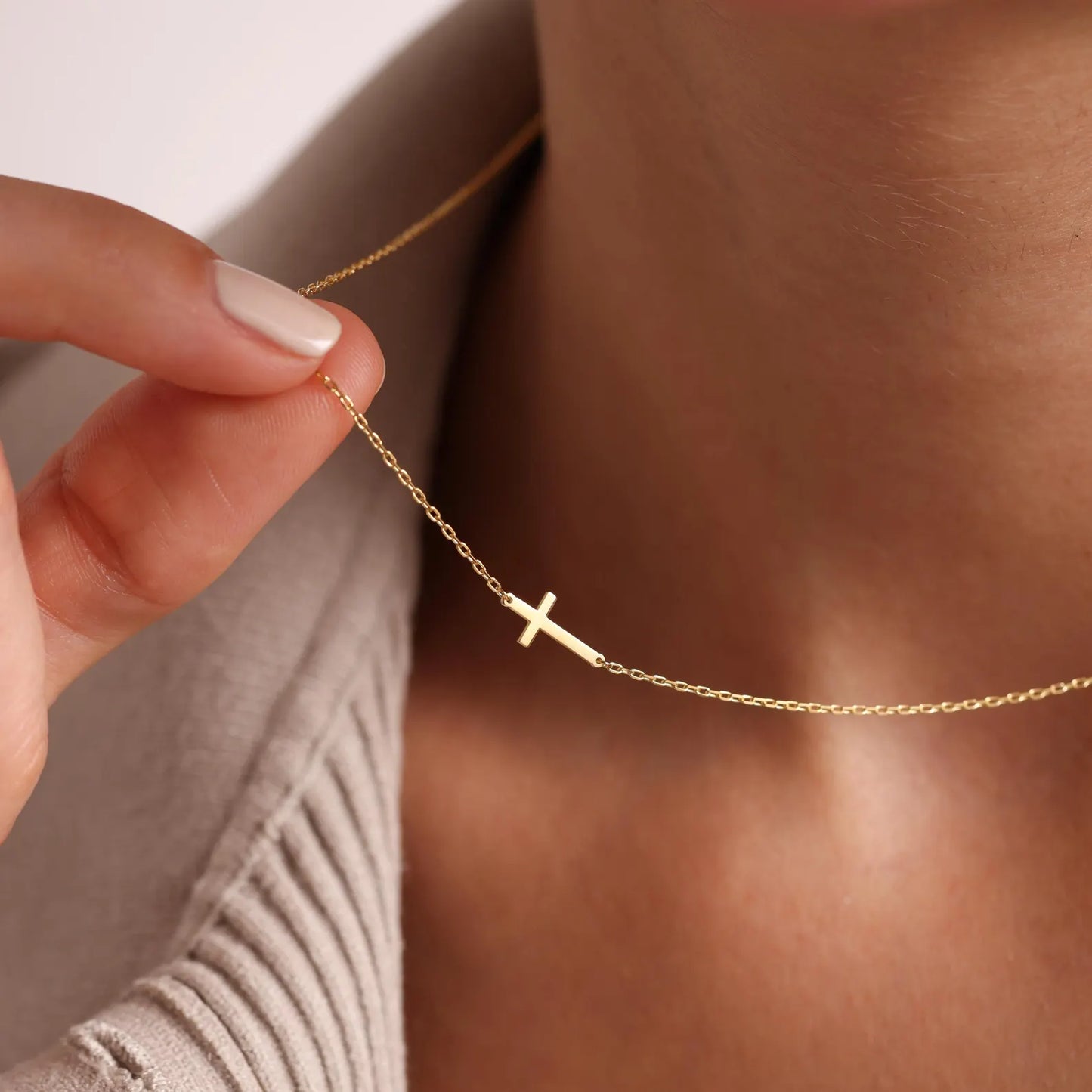 Sideways Cross Necklace Gold or Silver, Minimalist Christian Jewelry for Women, Dainty Faith Gift, Religious Pendant, Confirmation, Baptism