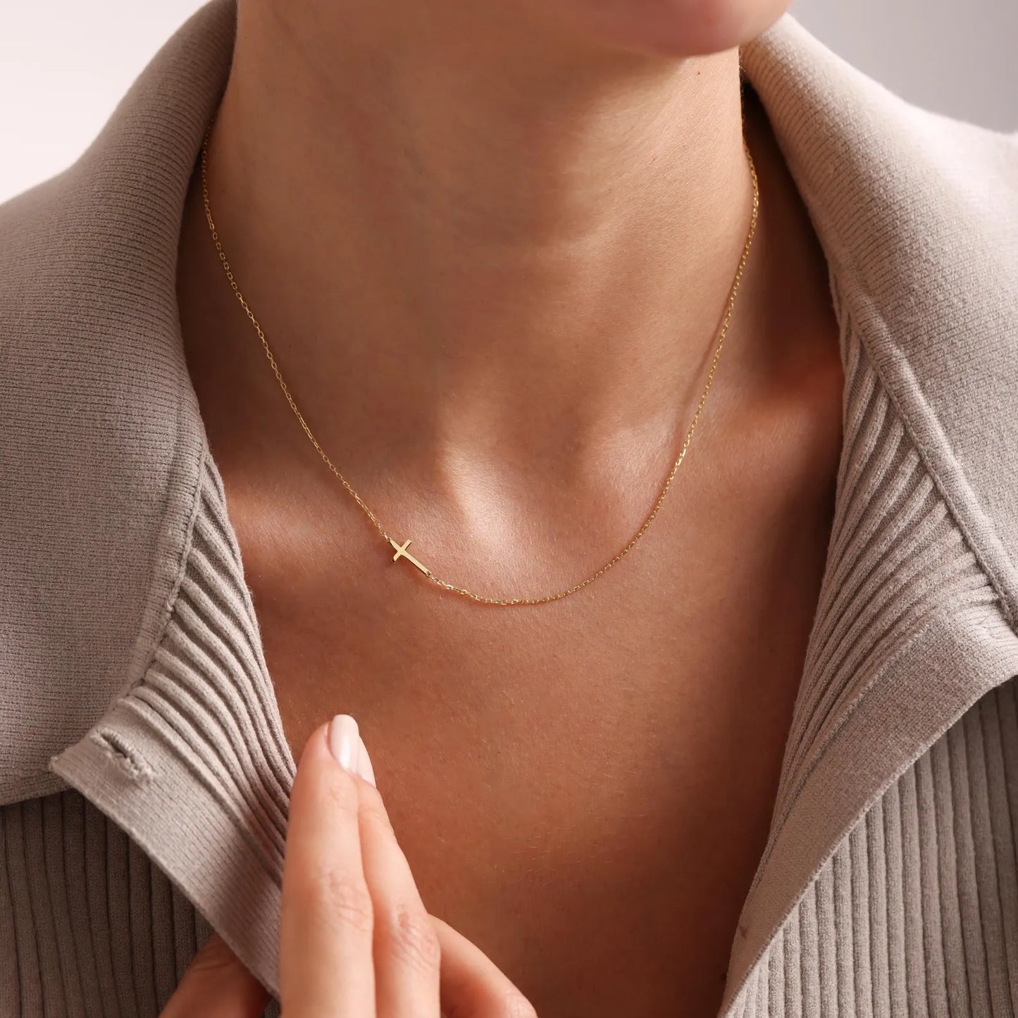 Sideways Cross Necklace Gold or Silver, Minimalist Christian Jewelry for Women, Dainty Faith Gift, Religious Pendant, Confirmation, Baptism