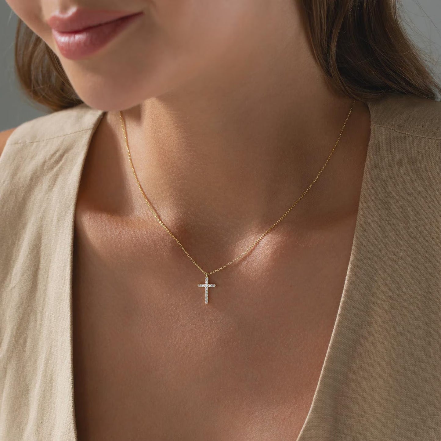 14K Gold Diamond Cross Necklace: Dainty Christian Jewelry | Christian Jewelry for Women | Religious Gift | Faith Bracelet | Catholic Present