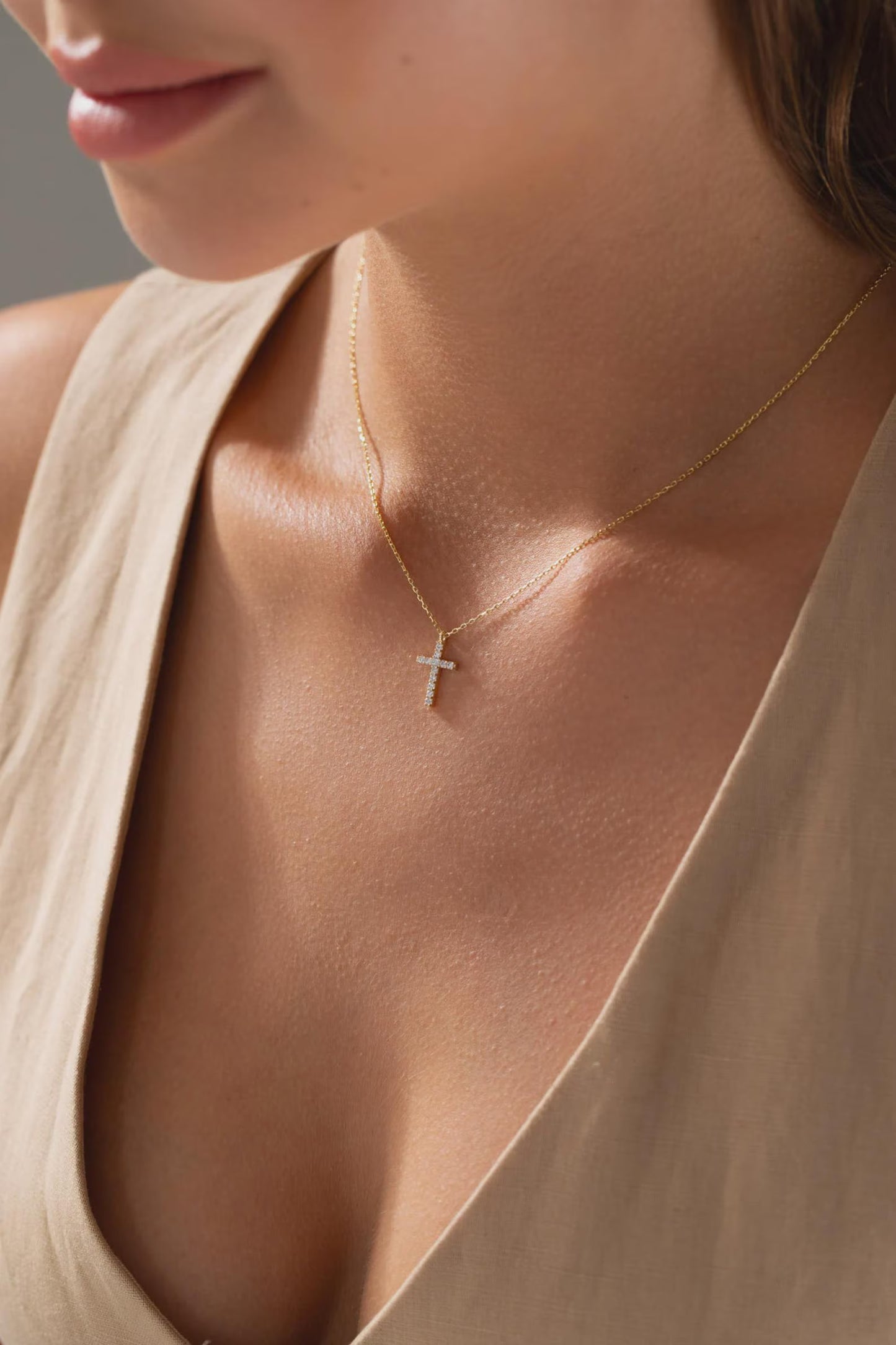 14K Gold Diamond Cross Necklace: Dainty Christian Jewelry | Christian Jewelry for Women | Religious Gift | Faith Bracelet | Catholic Present