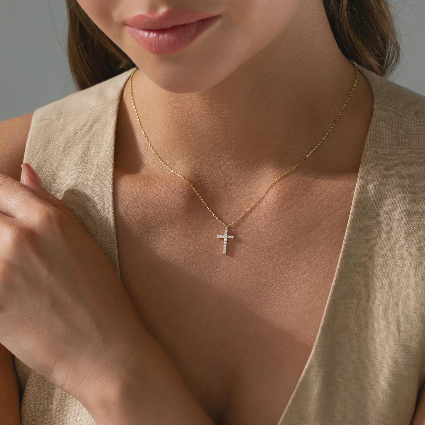 14K Gold Diamond Cross Necklace: Dainty Christian Jewelry | Christian Jewelry for Women | Religious Gift | Faith Bracelet | Catholic Present