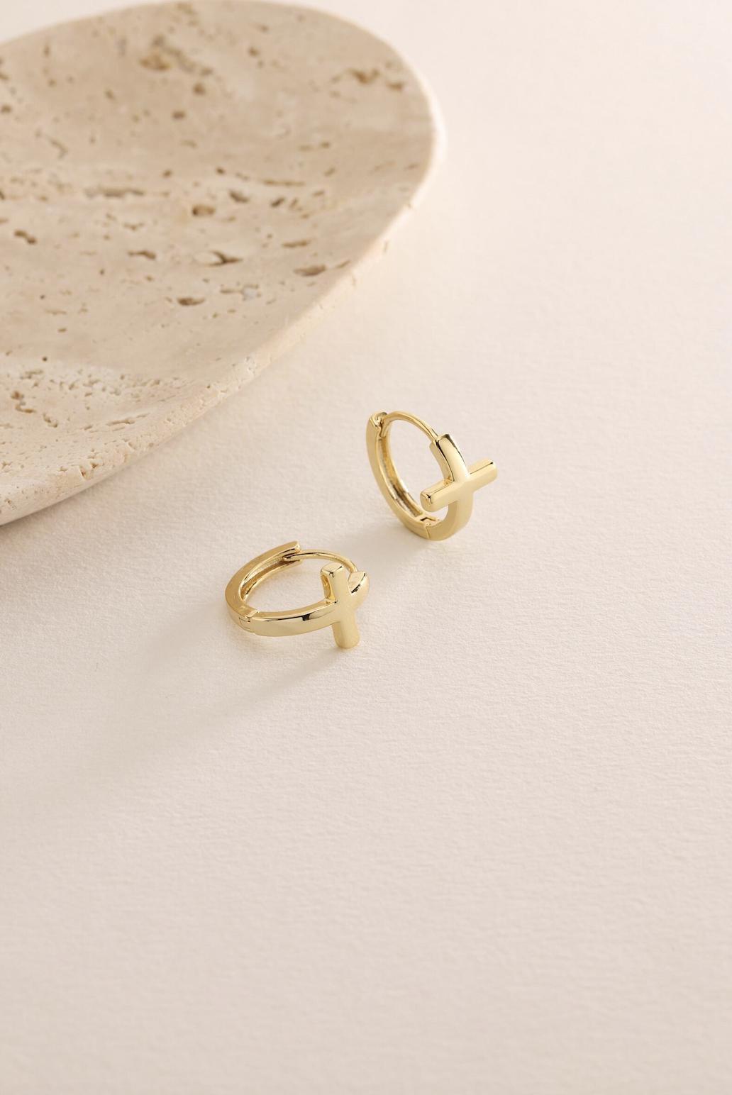 Gold Cross Hoop Earrings | Christian Jewelry for Women | Minimalist Faith Earrings | Religious Gift | Everyday Catholic Jewelry