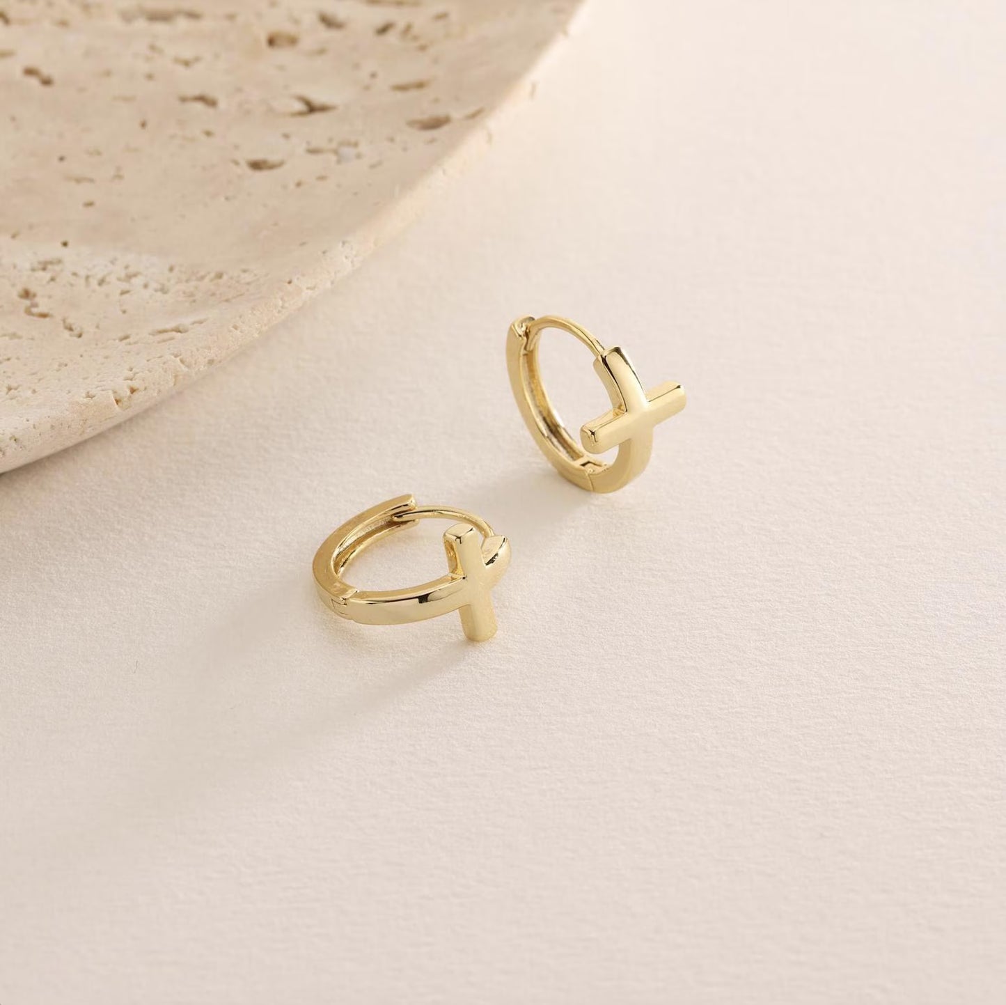 Gold Cross Hoop Earrings | Christian Jewelry for Women | Minimalist Faith Earrings | Religious Gift | Everyday Catholic Jewelry