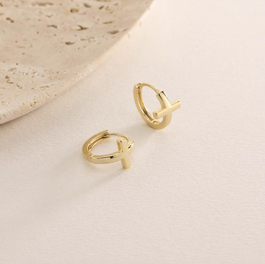 Gold Cross Hoop Earrings | Christian Jewelry for Women | Minimalist Faith Earrings | Religious Gift | Everyday Catholic Jewelry