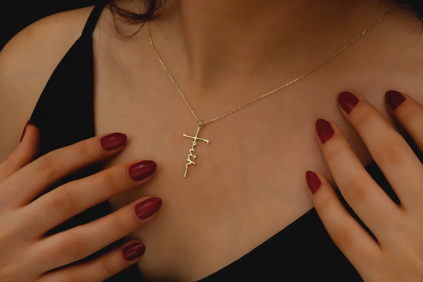 Gold Faith Cross Necklace | Dainty Christian Jewelry for Women | Inspirational Scripture Pendant | Gift for Baptism, Confirmation, Communion