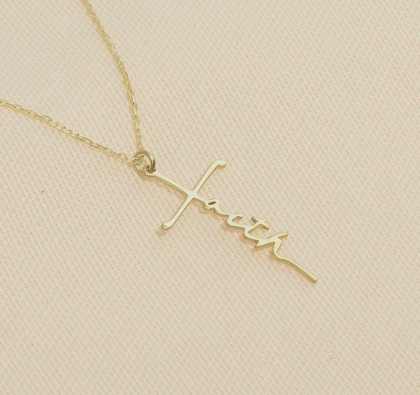 Gold Faith Cross Necklace | Dainty Christian Jewelry for Women | Inspirational Scripture Pendant | Gift for Baptism, Confirmation, Communion